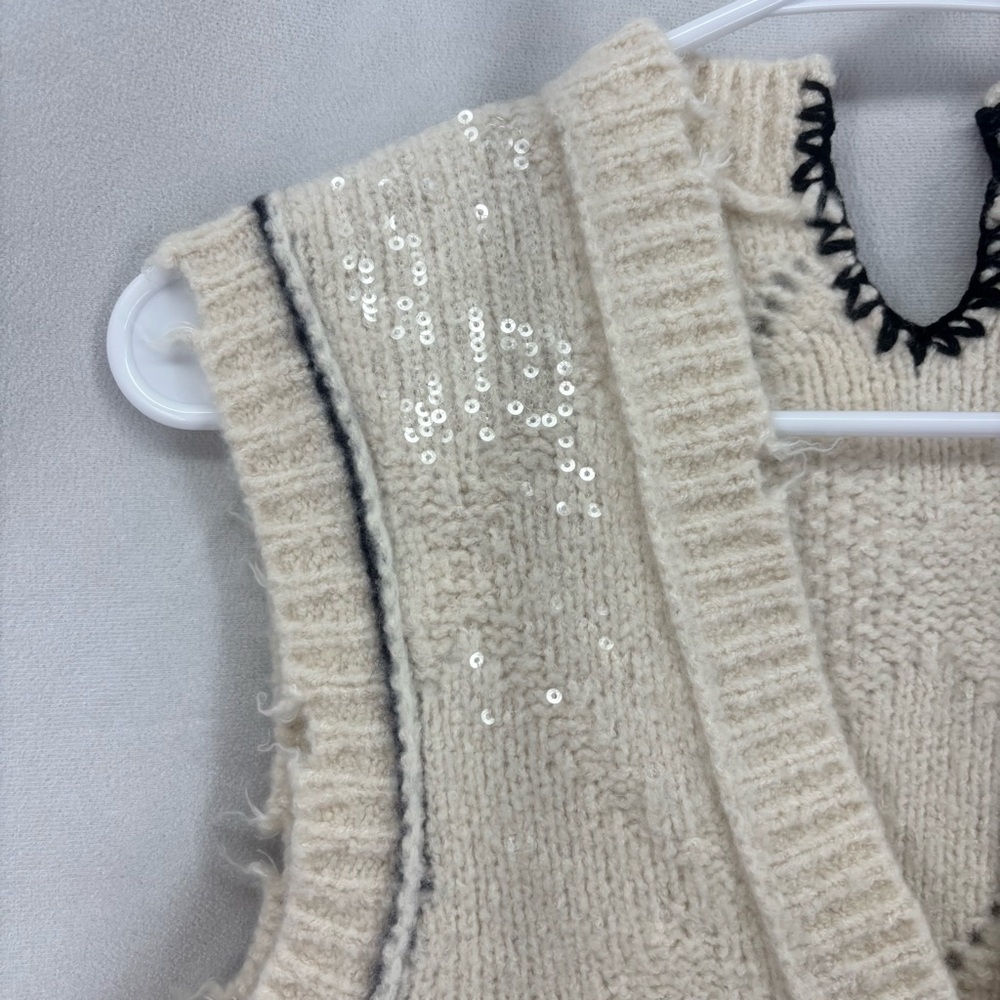 Zadig & Voltaire Karry Sleeveless Sequin Knit Cardigan Sweater XS small cream - Picture 10 of 12